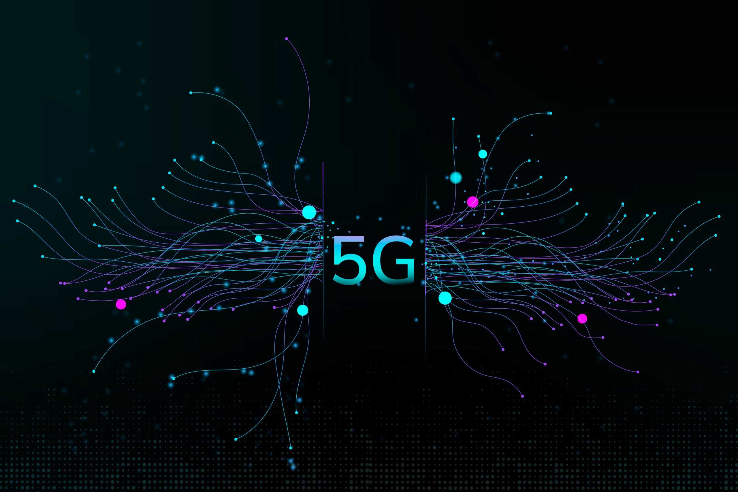 A futuristic Digital highway with multiple lanes, symbolizing the increased capacity and speed of a 5G network.