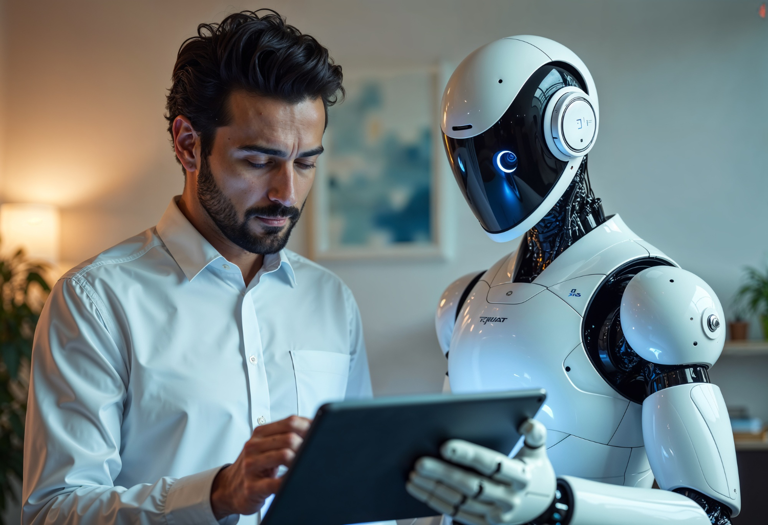 AI co-founder analyzing venture capital data with a startup founder in a digital workspace