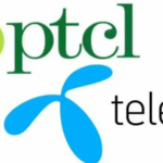 Minimal illustration showing PTCL and Telenor represented as merging network towers, symbolizing telecom consolidation and the future of Pakistan’s digital infrastructure
